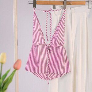 Pink white Casual Women's Striped Halter Tank Top Graphic Tees Tops